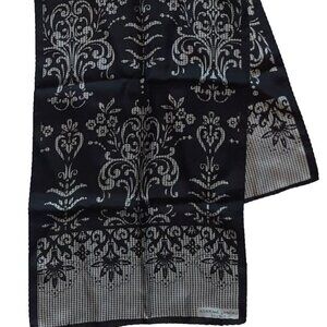 ADRIENNE LANDAU Studio Black/Silver 11"x53" Long 100% Silk Scarf - FAST SHIP